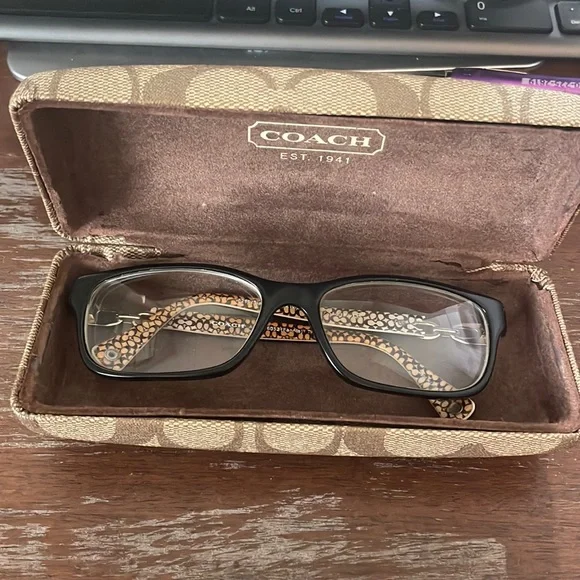 Coach Accessories Coach Hc652 Fannie 524 Blackblack White Sig C Eyeglasses With Brown Hard Case Poshmark
